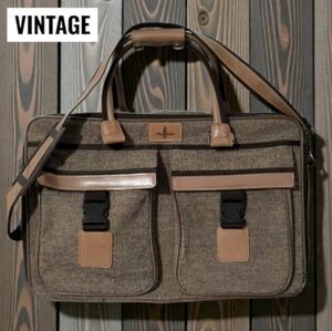 VINTAGE ATLANTIC TWEED Tweed / Leather Briefcase Bag Laptop Case Men's Messenger